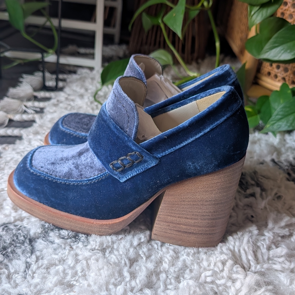 Marni Blue Velvet Loafer Heels
